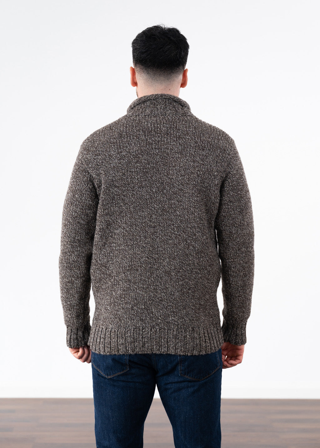 Mens Chunky Roll Neck Jumper - Undyed British wool brown pebble