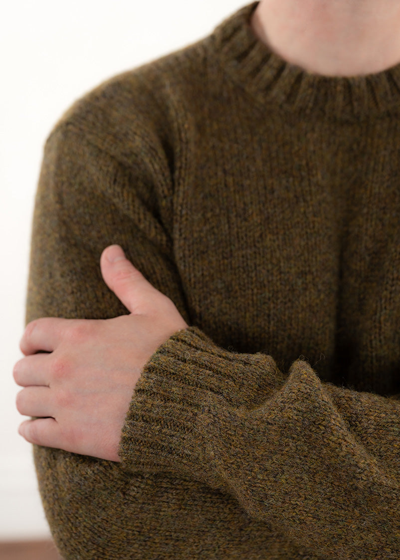 Mens Chunky Crew Neck Jumper - moss