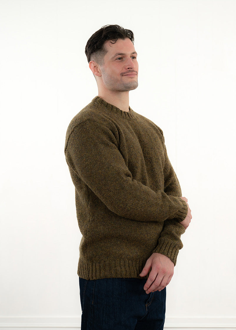 Mens Chunky Crew Neck Jumper - moss