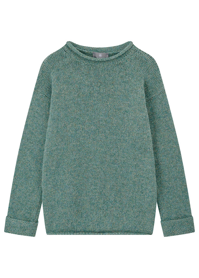womens chunky cuffed wool jumper in mint on a white background