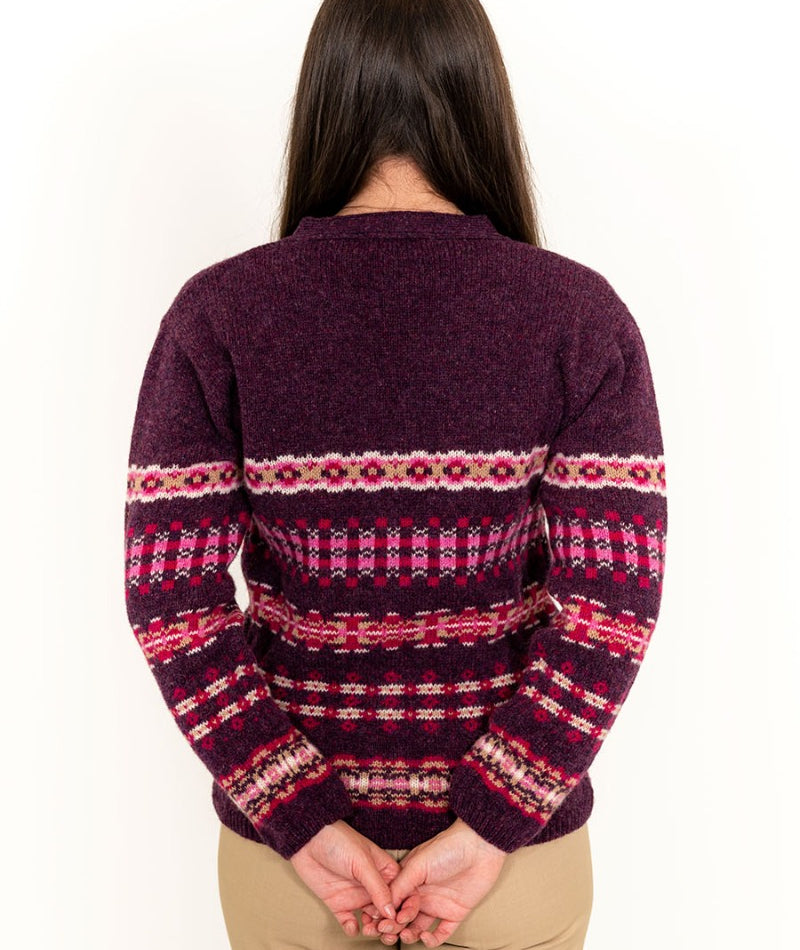 aubergine wool fair isle womens cardigan craigievar