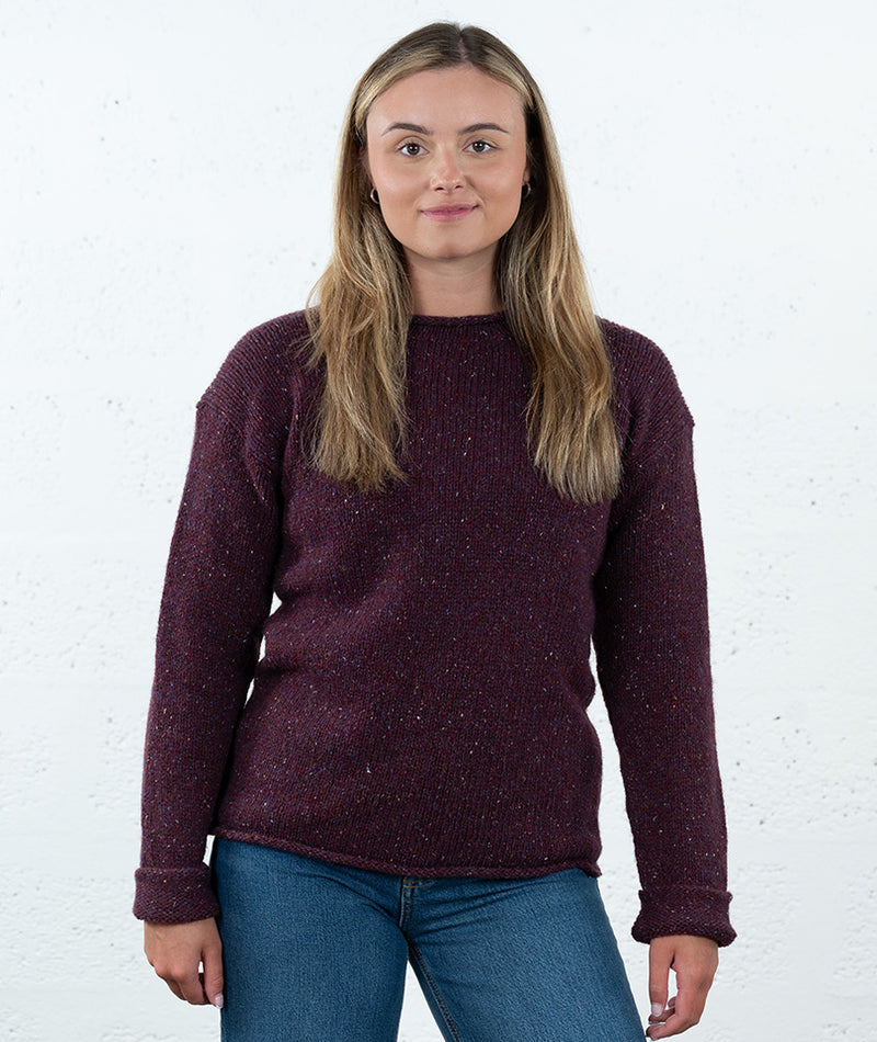 berry wool chunky cuffed jumper sweater burgundy