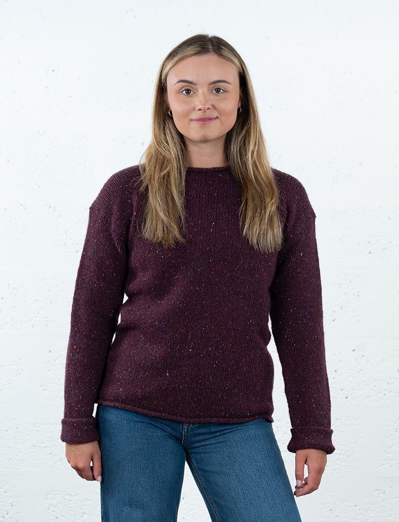 berry wool chunky cuffed jumper sweater burgundy