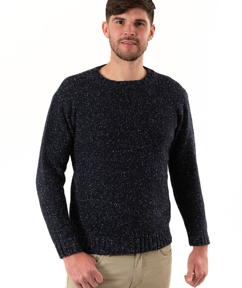 blue mens wool jumper sweater crew neck chunky navy