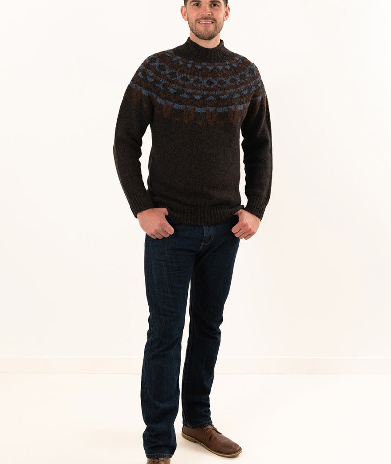 brown fair isle jumper sweater for man brodgar yoke