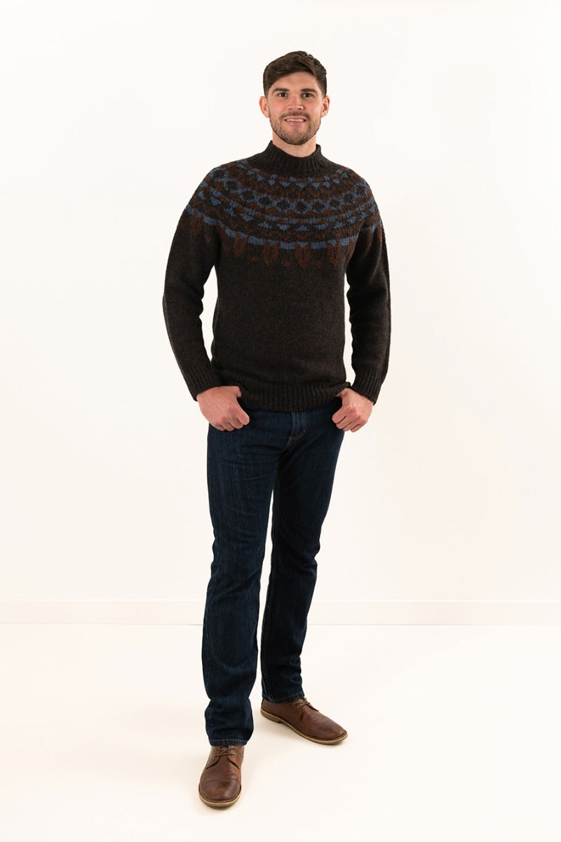 brown fair isle jumper sweater for man brodgar yoke