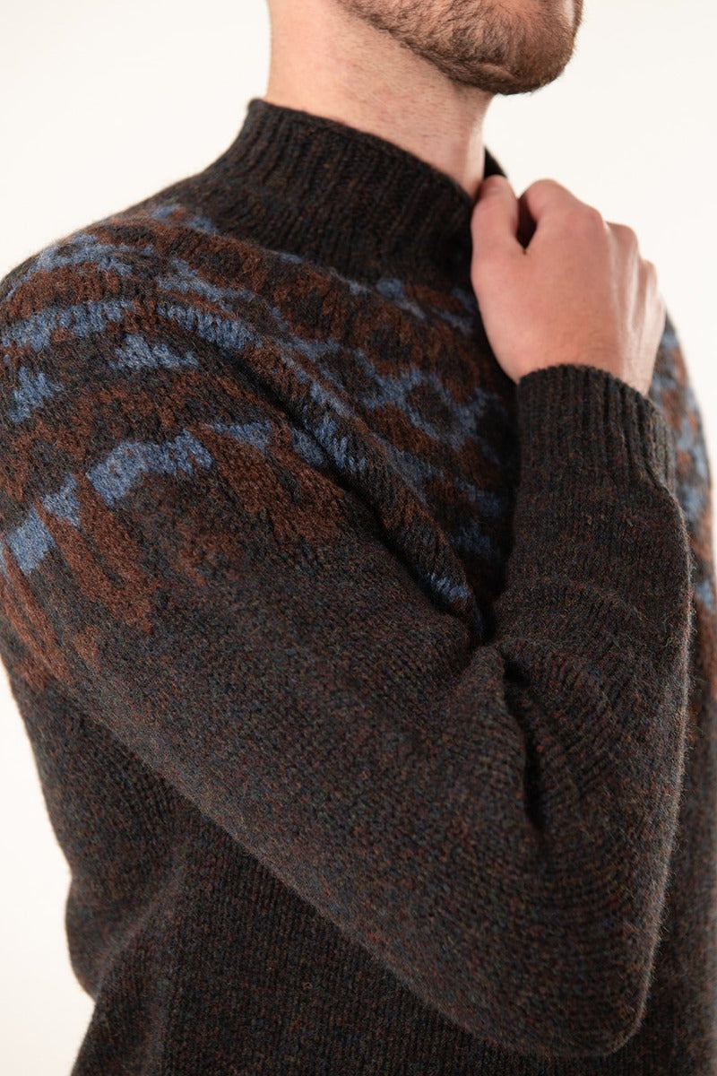brown shetland wool chunky fair isle mens jumper sweater brodgar