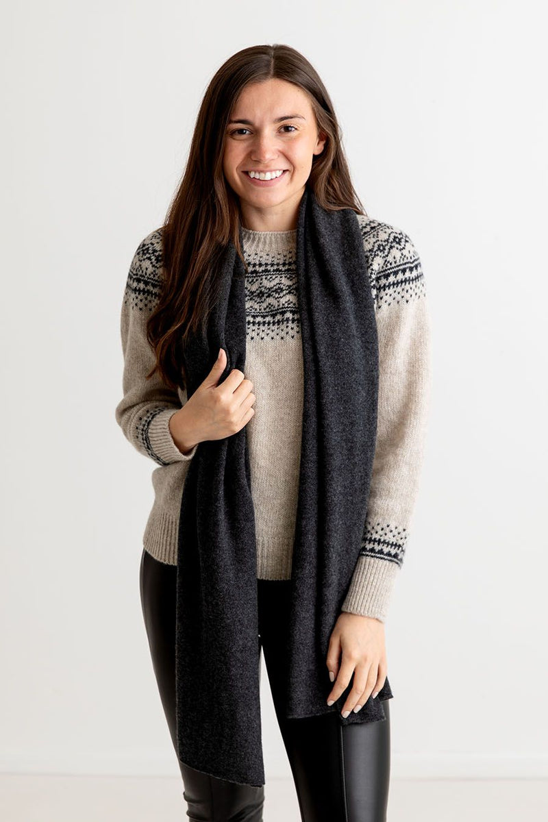 cashmere charcoal knitted stole scarf long