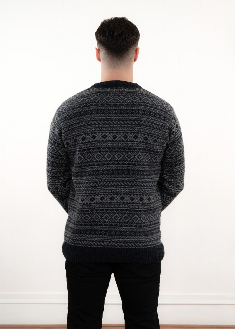 Mens Fair isle Conan Jumper - Charcoal