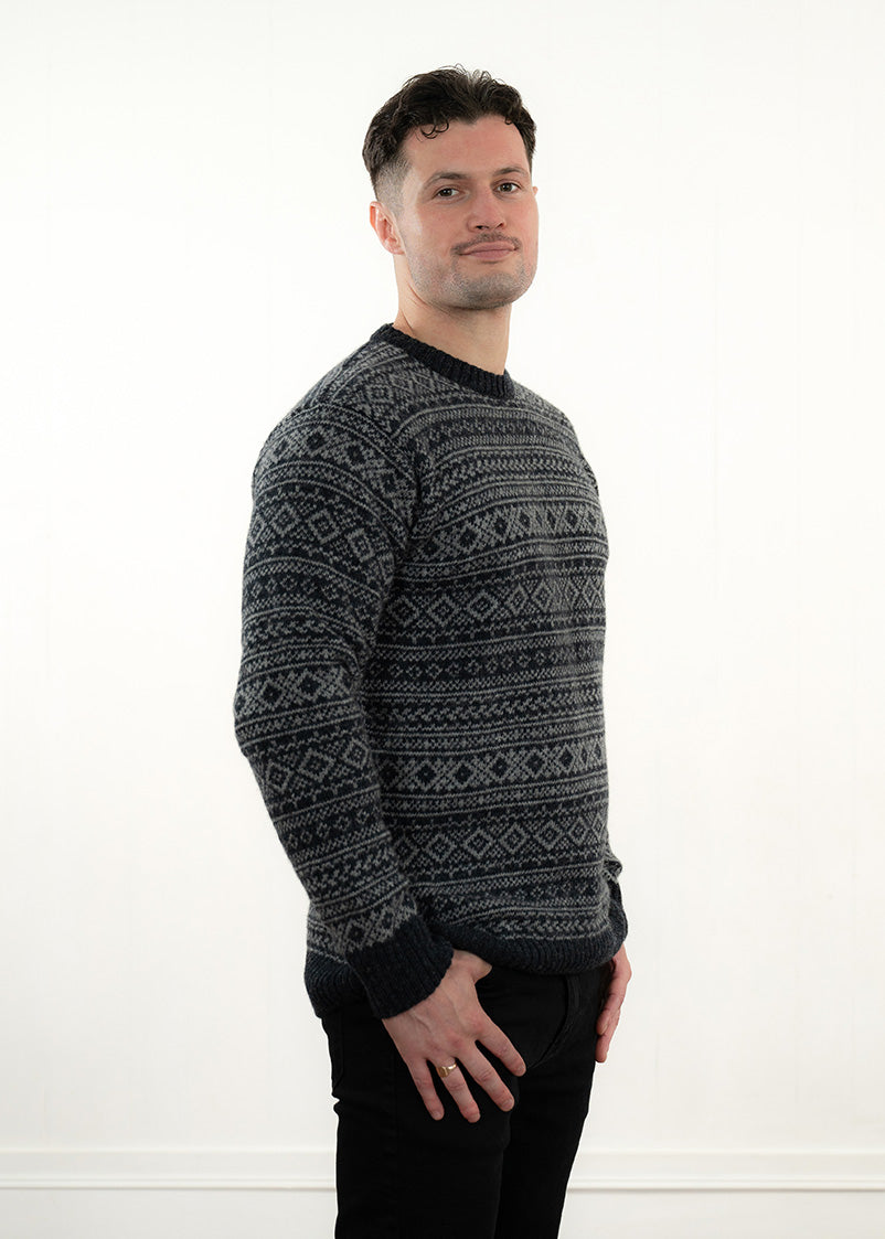 Mens Fair isle Conan Jumper - Charcoal