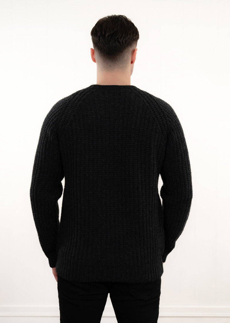 Mens Geelong Superfine Lambswool Fisherman’s Rib Jumper - Charcoal