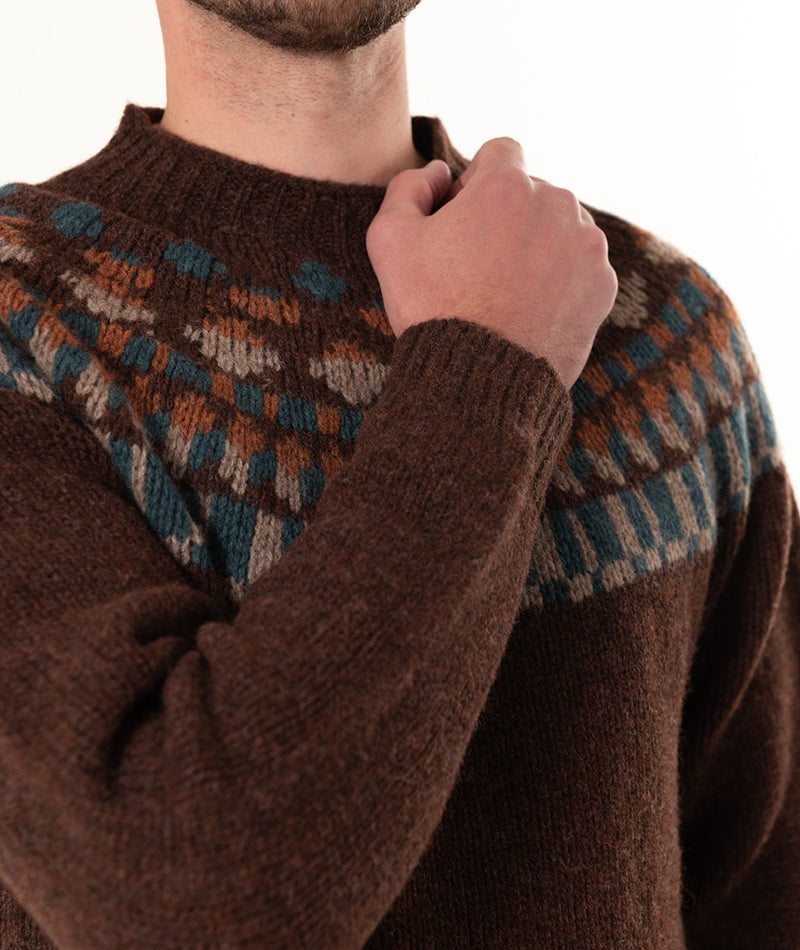 coffee brown wool chunky fair isle mens sweater jumper staffa