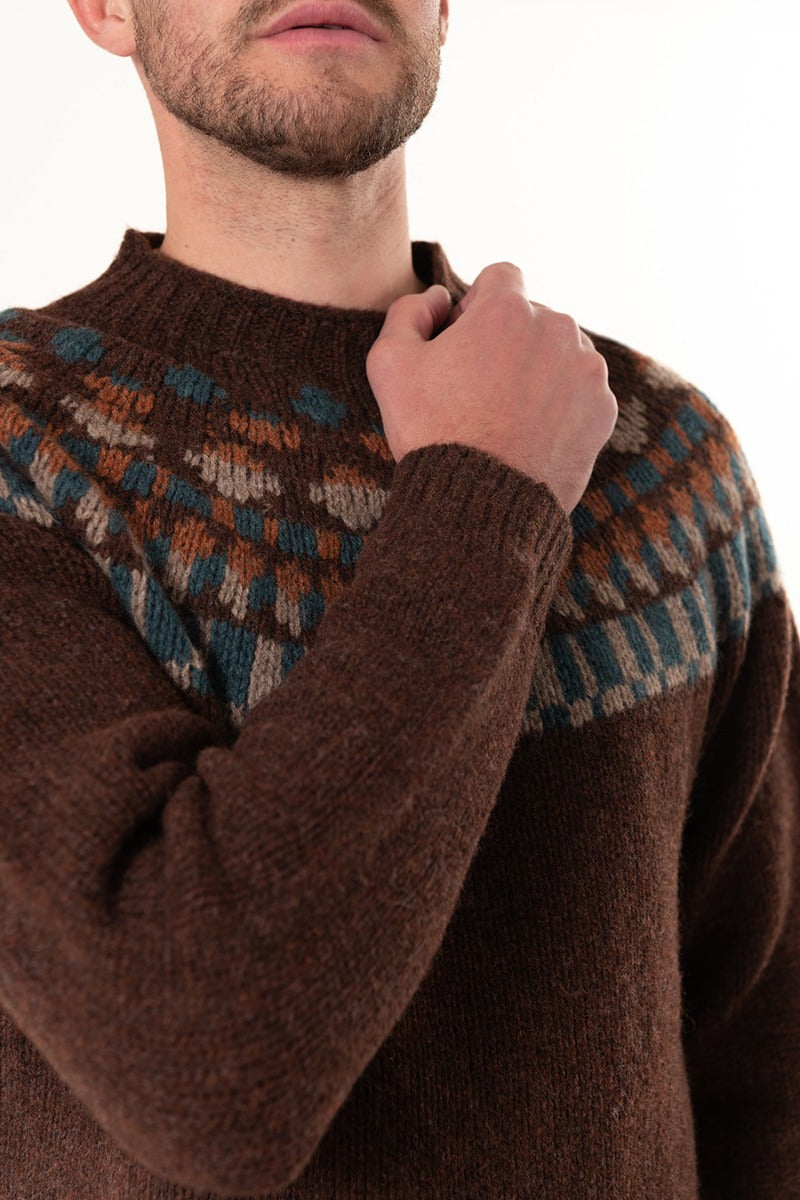 coffee brown wool chunky fair isle mens sweater jumper staffa