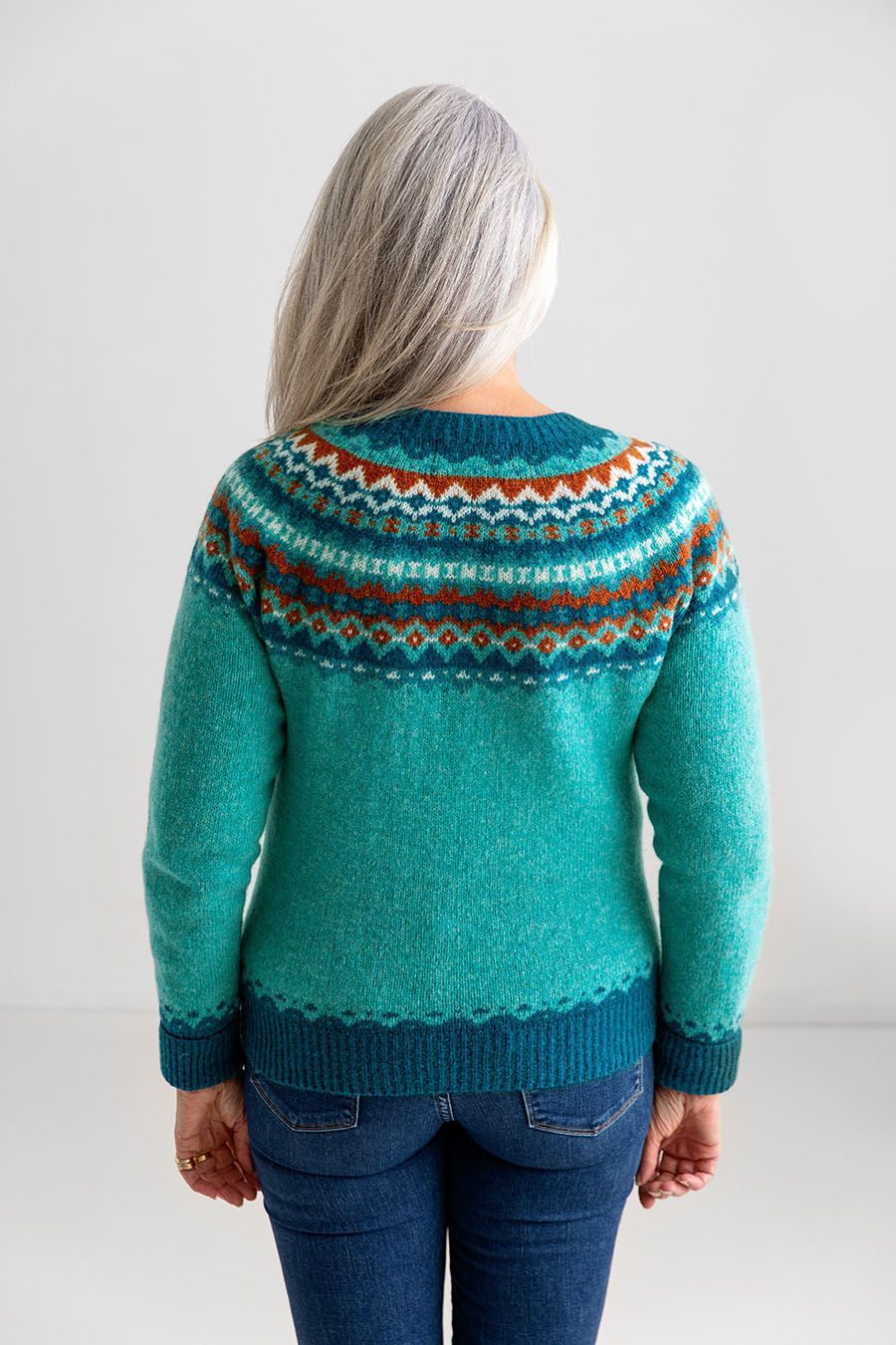 womens fair isle wool cardigan aqua crathie sweater