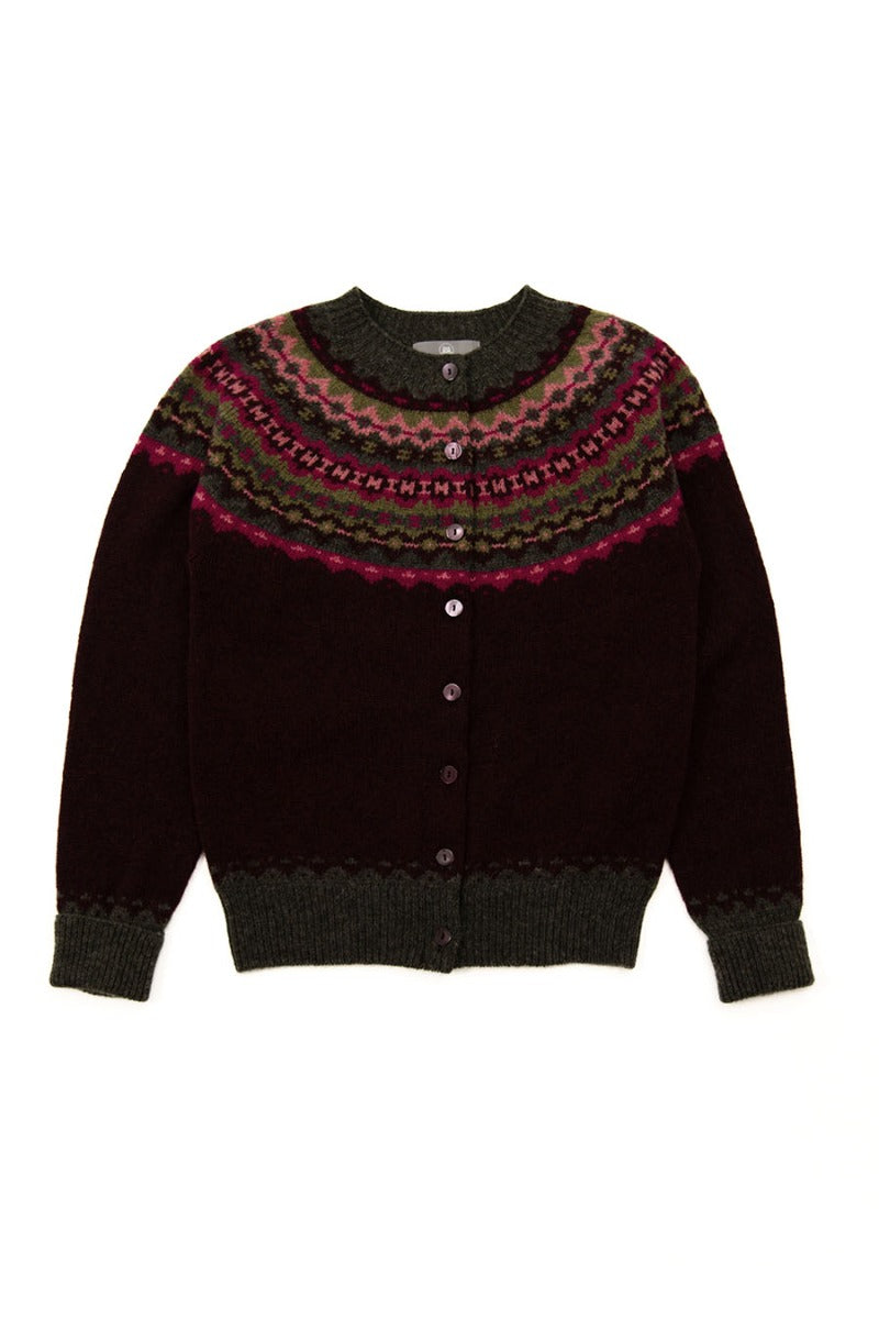 crathie fair isle cardigan burgundy