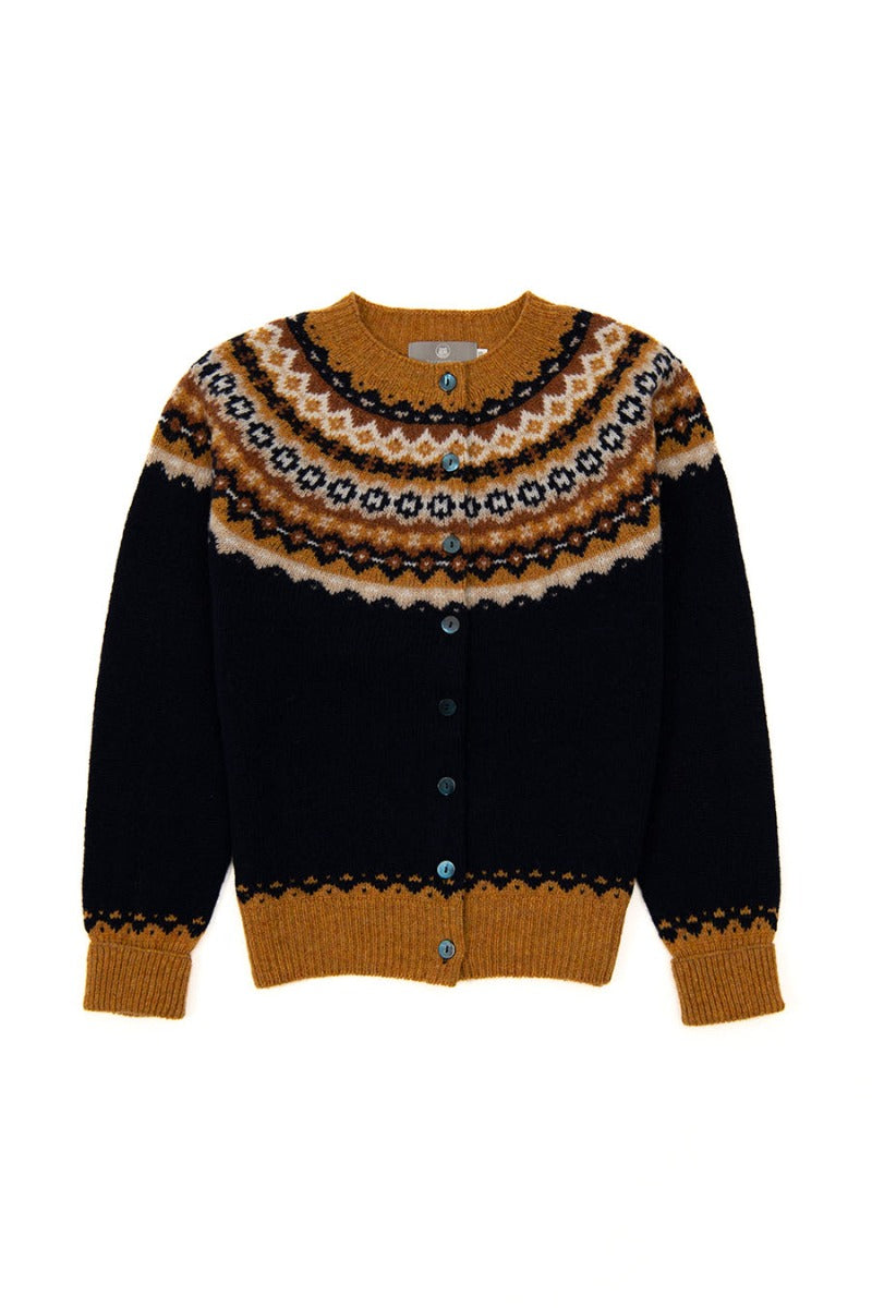 Fair isle cardigan navy blue wool womens ladies