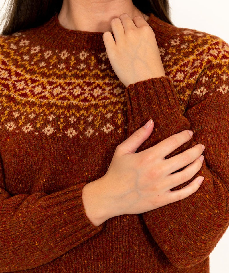 womens donegal wool fair isle jumper sweater rust croft