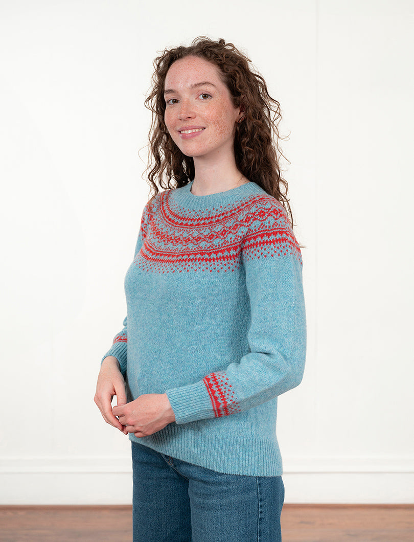Womens Aviemore Yoke Fair Isle Jumper - Duck Egg