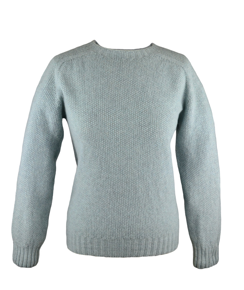 Duck egg blue Geelong Moss Stitch Ladies Jumper - front