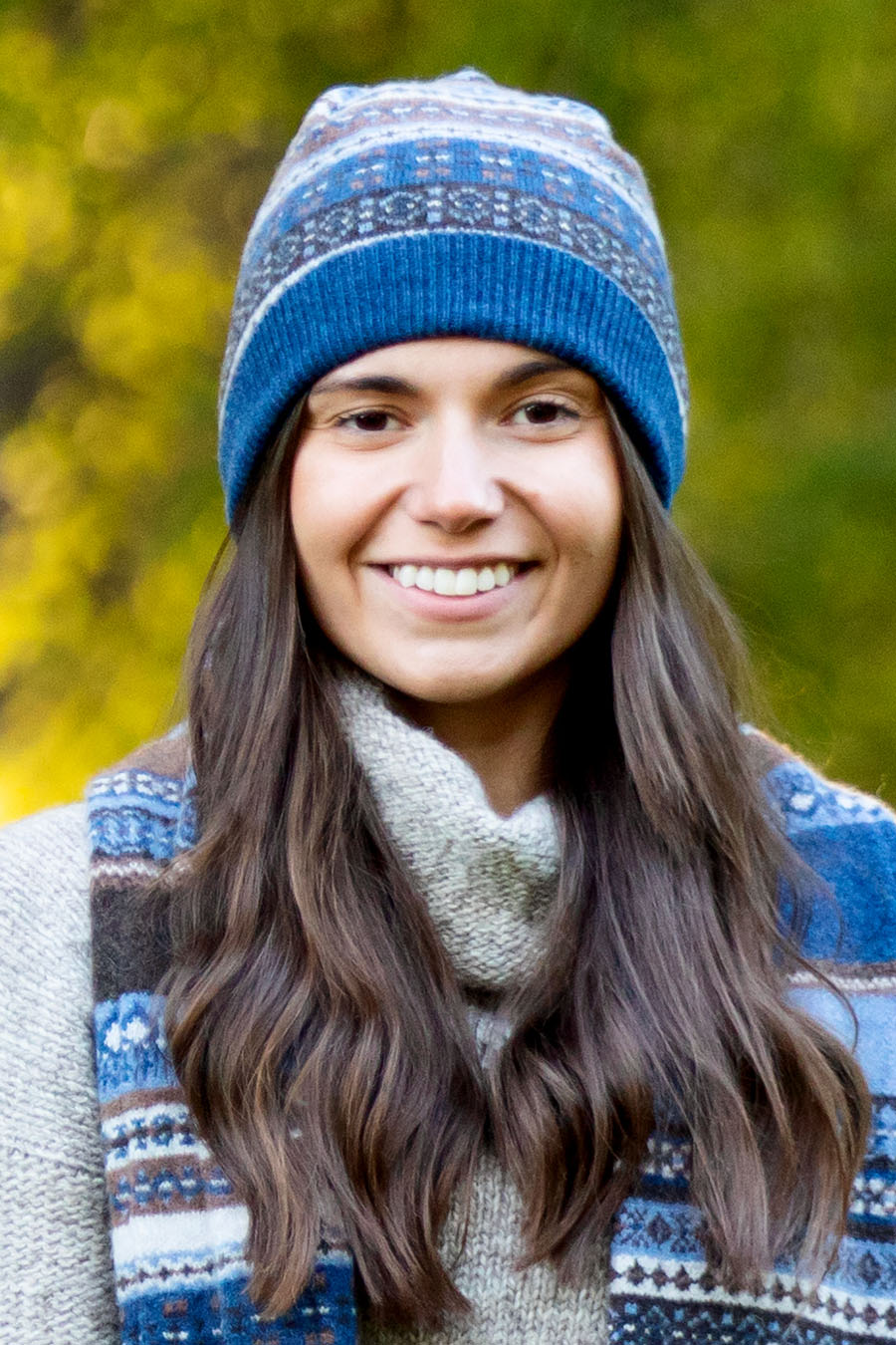 fair isle beanie hat blue brown wool clyde