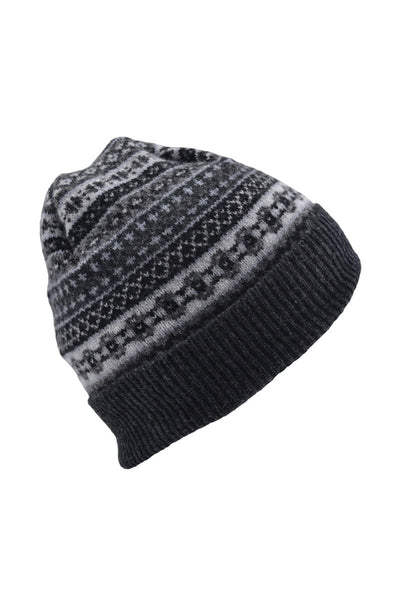 Fair isle lambs wool beanie hat in Charcoal Grey. Great for the