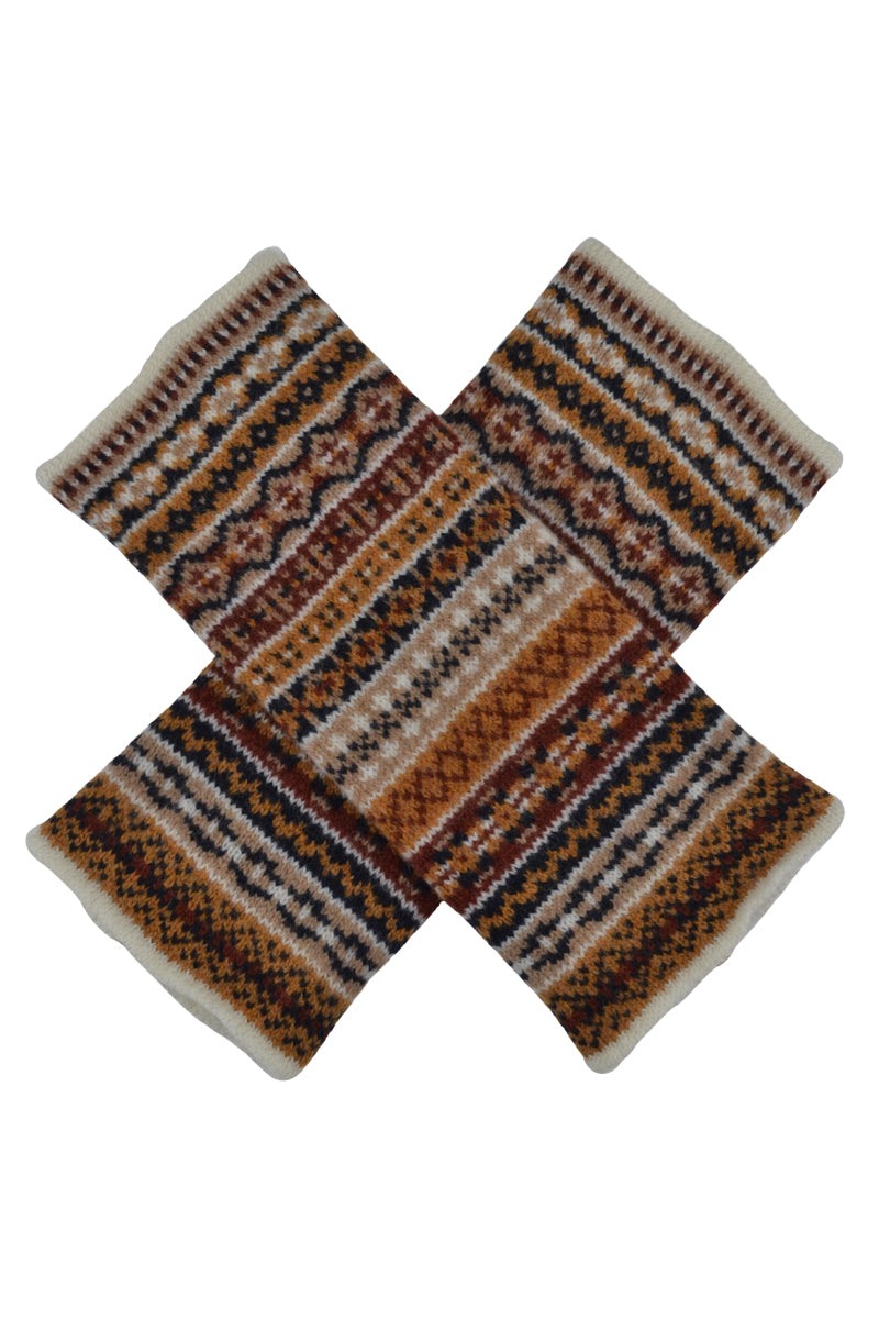 Fair isle wrist warmer gauntlet wristlet gloves. Navy Gold. Scottish lambswool