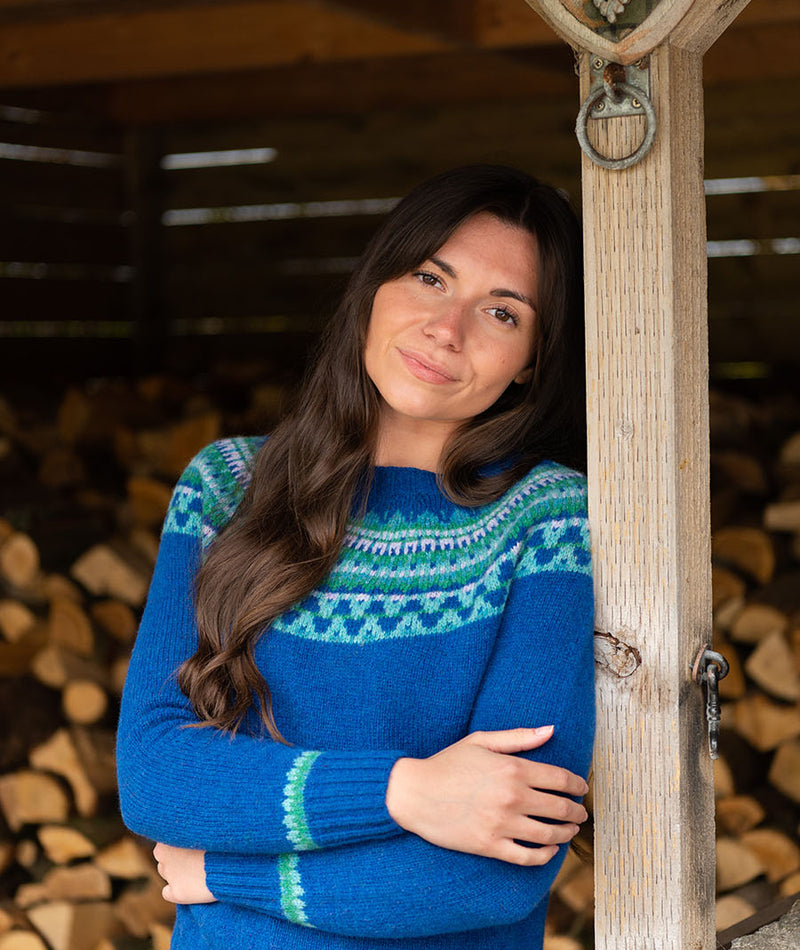 Womens blue wool fairisle jumper sweater lido yoke