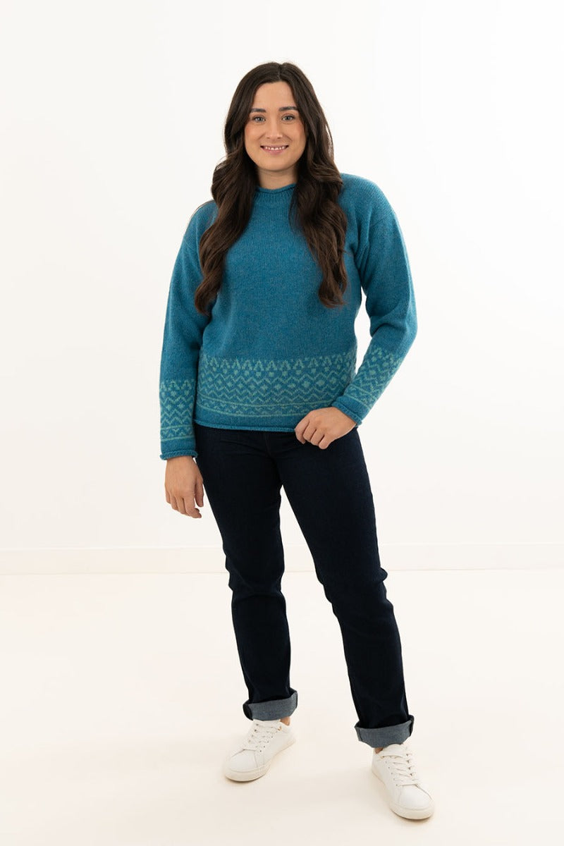 womens turquoise wool jumper sweater fair isle braemar
