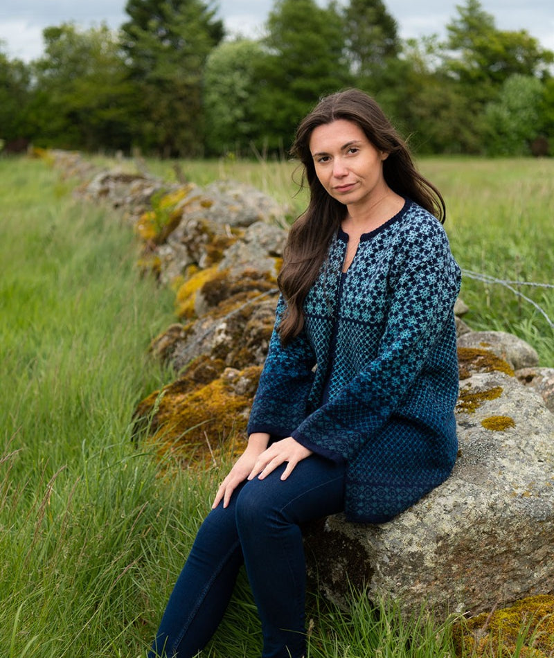 fair isle kimono long cardigan coatigan navy blue aqua