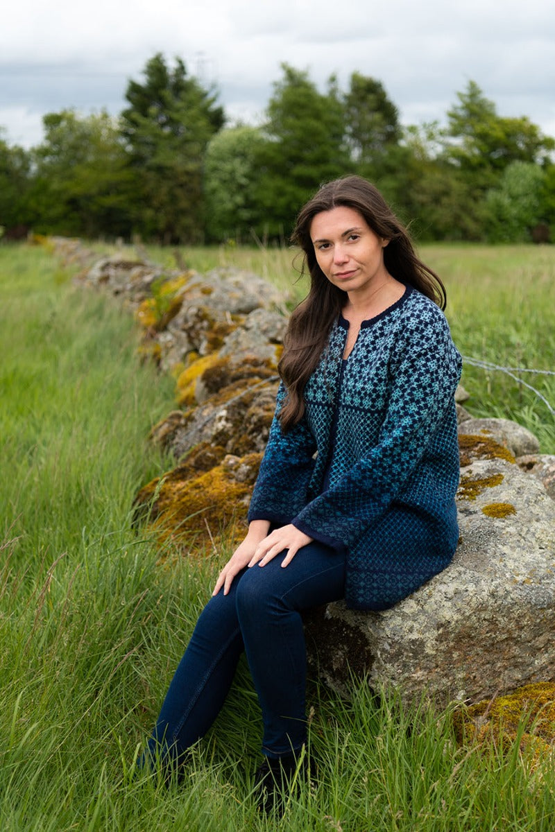 fair isle kimono long cardigan coatigan navy blue aqua