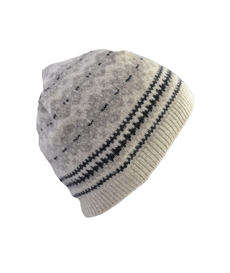 fair isle lambs wool beanie hat linen stockbridge