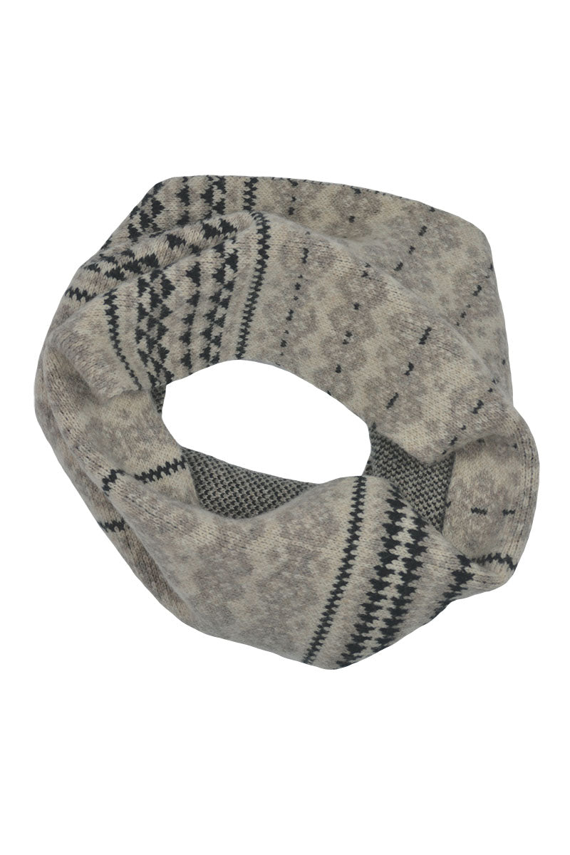 Fair isle cowl scarf linen black Scottish lambs wool Stockbridge