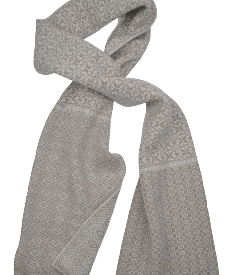 fair isle wool scarf beige white rubislaw