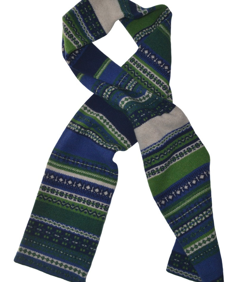 wool fair isle scarf green blue clyde