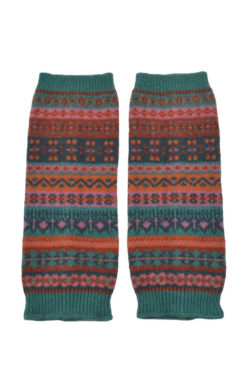 fair isle wrist warmer fingerless gloves aqua orange pink