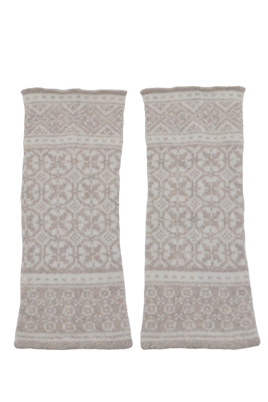 fair isle wool wrist warmer fingerless gloves beige white rubislaw