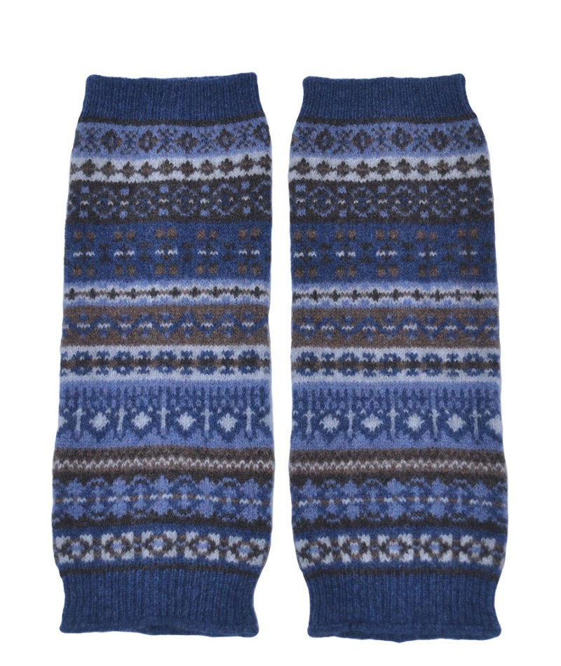 fair isle blue brown wrist warmer fingerless gloves clyde