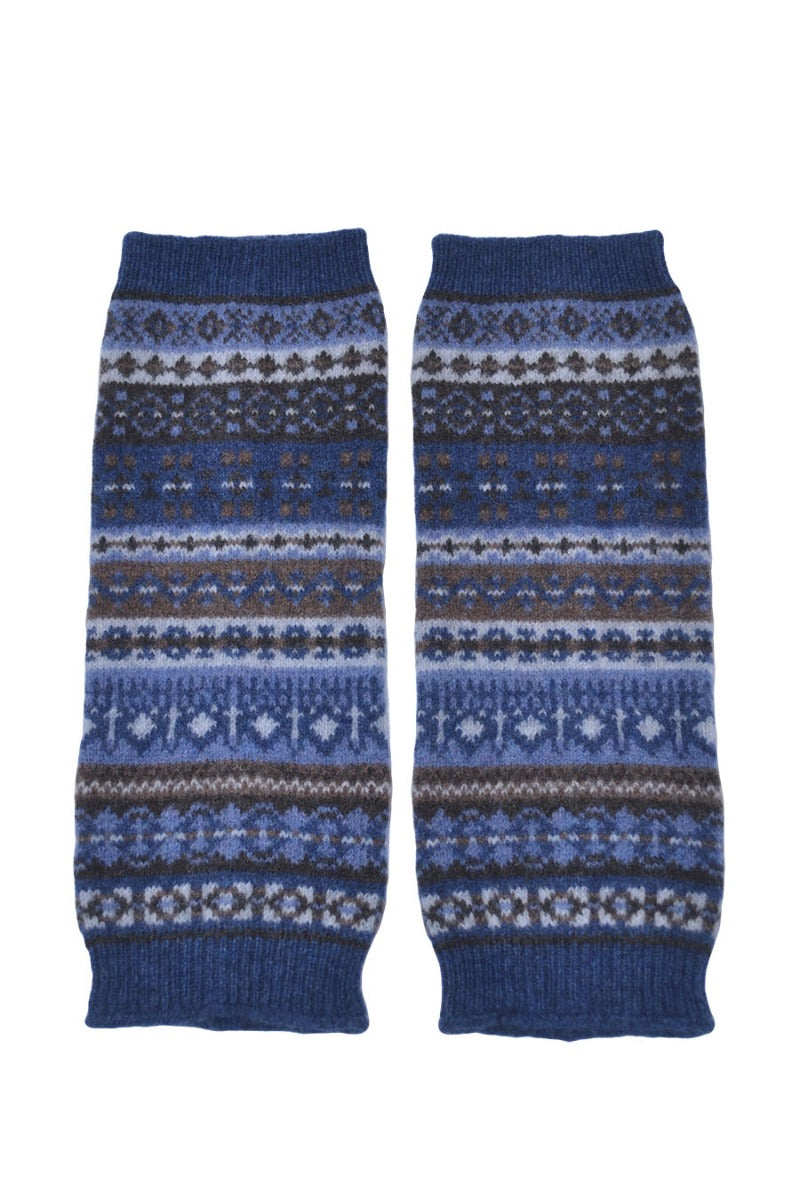 fair isle blue brown wrist warmer fingerless gloves clyde