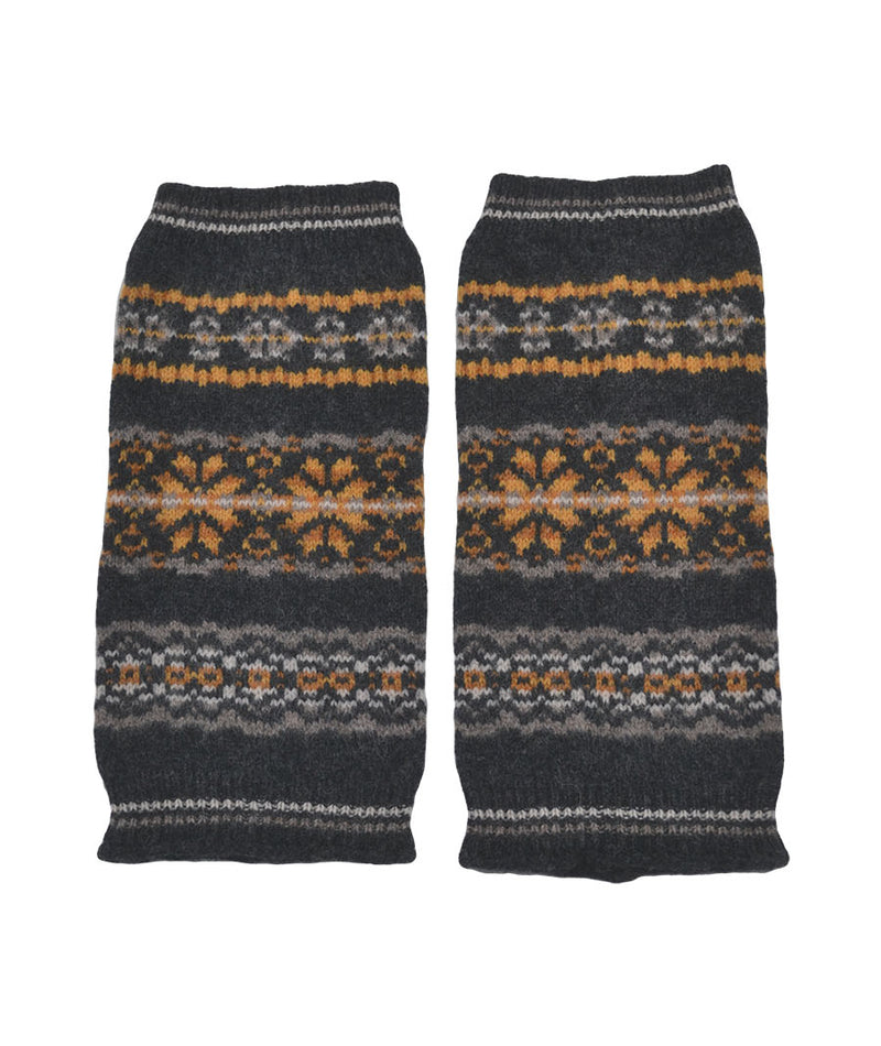 fair isle wool fingerless gloves wrist warmers grey charcoal scalloway