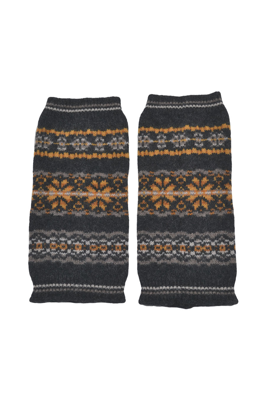 fair isle wool fingerless gloves wrist warmers grey charcoal scalloway