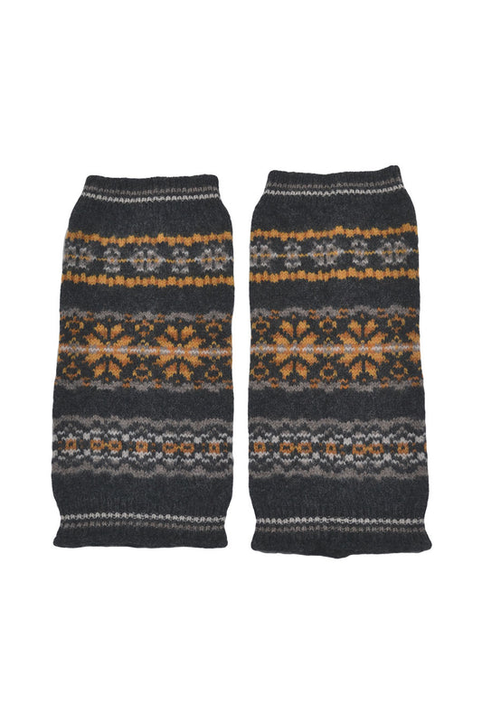 fair isle wool fingerless gloves wrist warmers grey charcoal scalloway