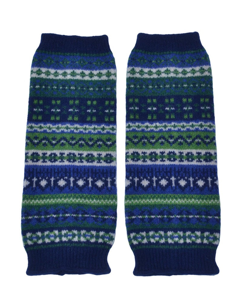 fair isle wrist warmer fingerless gloves blue green clyde