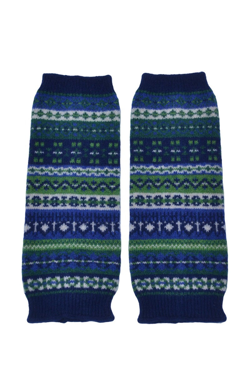 fair isle wrist warmer fingerless gloves blue green clyde