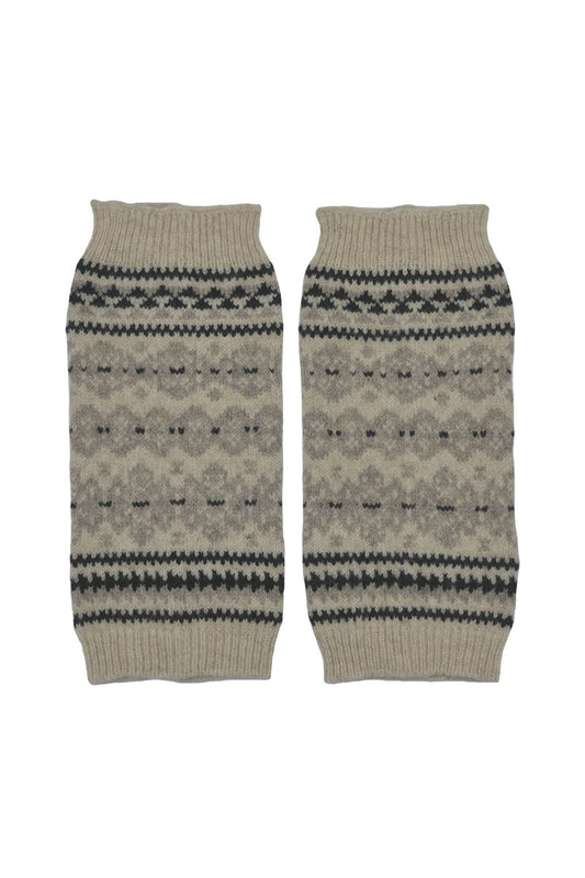 Fair isle fingerless gloves hand wrist warmers linen black Scottish lambs wool Stockbridge