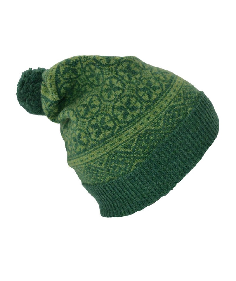 Green fair isle hat wool rubislaw pom bobble
