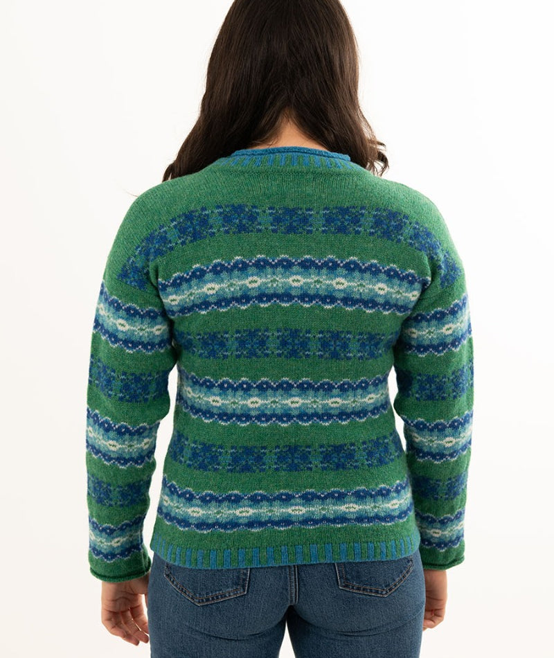 Green fair isle jumper shetland wool pitmedden