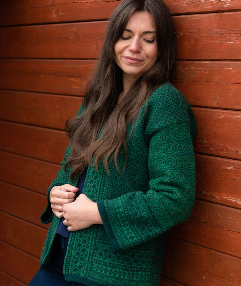 Womens green fair isle kimono cardigan coatigan towie