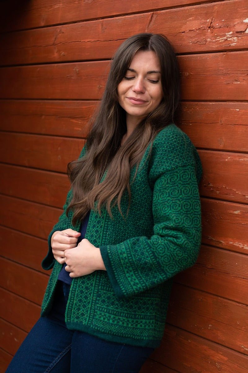 Womens green fair isle kimono cardigan coatigan towie