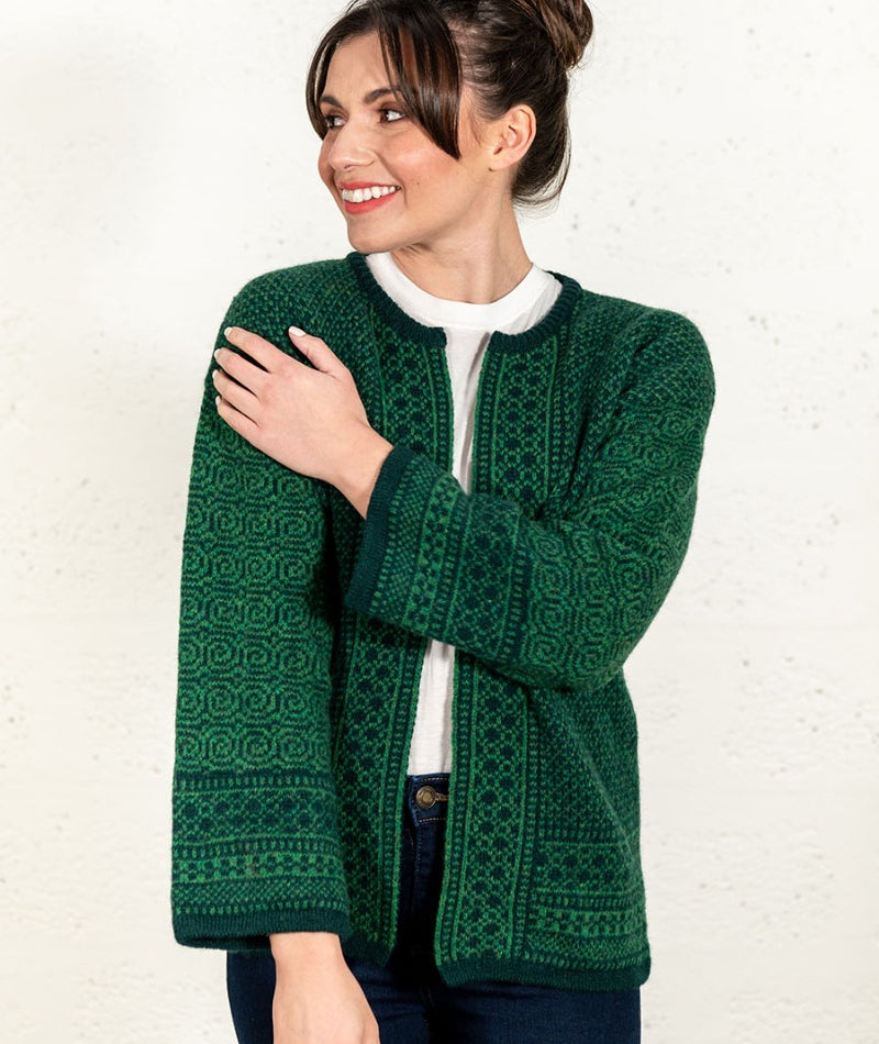 Womens fair isle kimono cardigan green wool