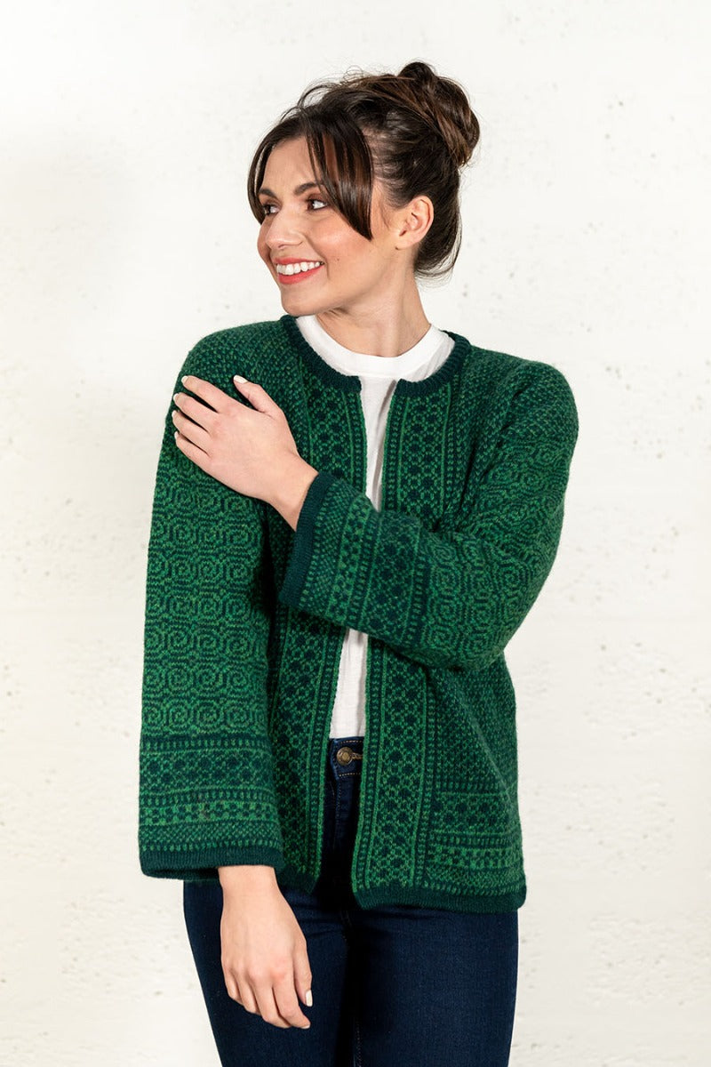 Womens fair isle kimono cardigan green wool